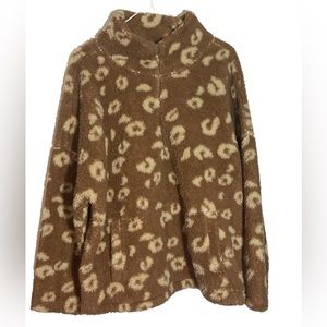 Rosemont & State 1/4 zip leopard print fuzzy teddy bear fleece pullover size 2X